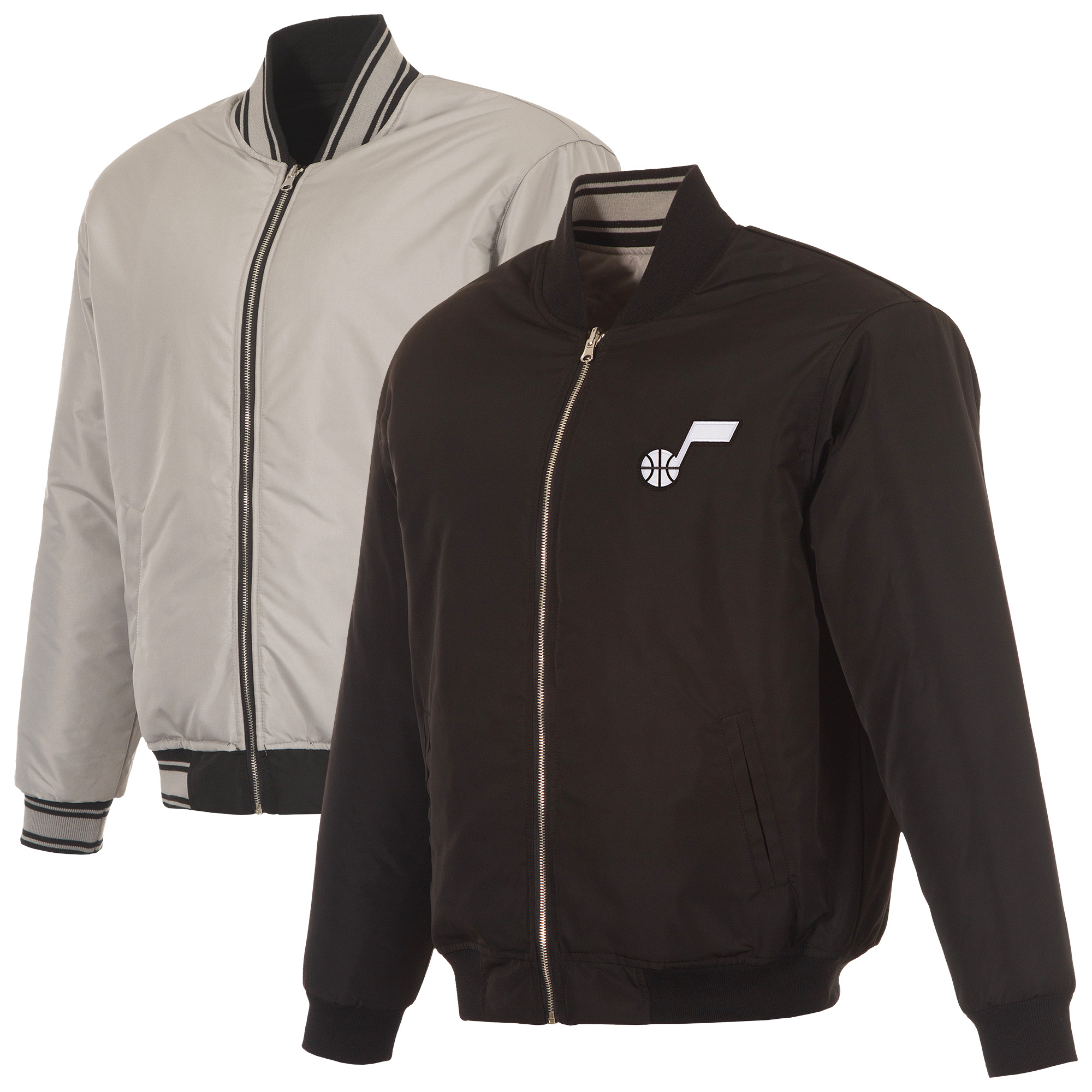 Men's JH Design Black/Gray Utah Jazz Reversible Full-Zip Flight Jacket
