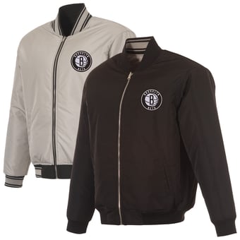 Men's JH Design  Black/Gray Brooklyn Nets Reversible Full-Zip Flight Jacket