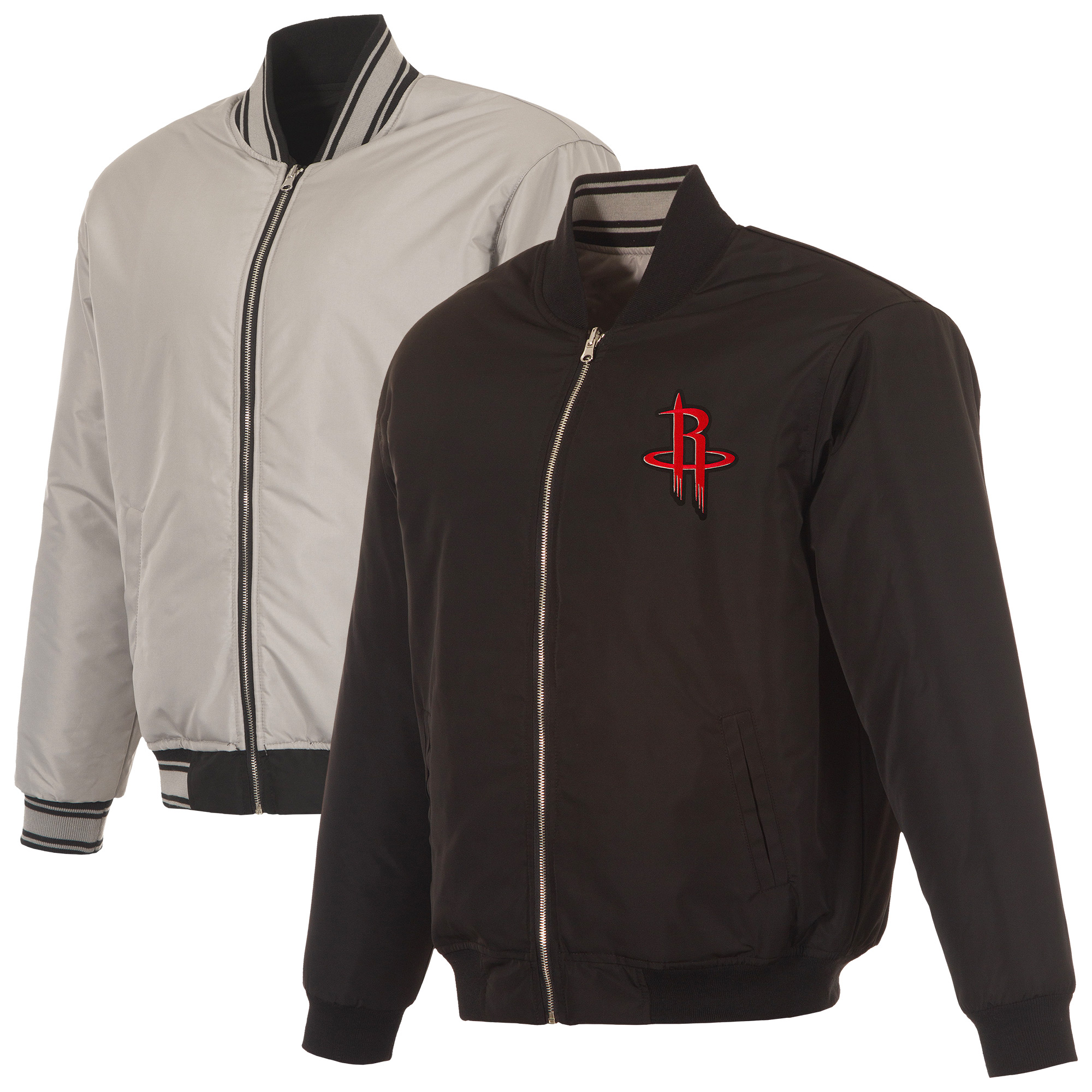 Men's JH Design Black/Gray Houston Rockets Reversible Full-Zip Flight Jacket