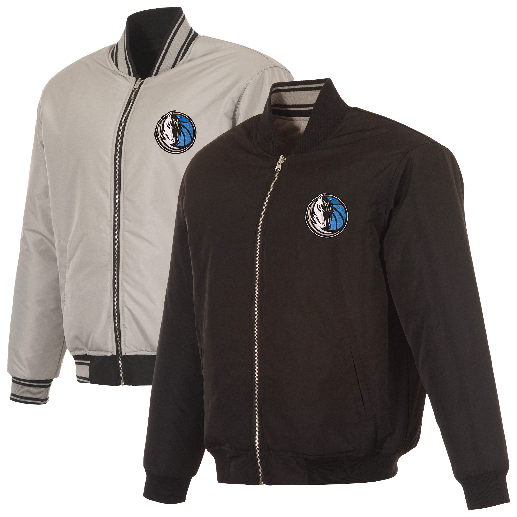 Men's JH Design Black/Gray Dallas Mavericks Reversible Full-Zip Flight Jacket