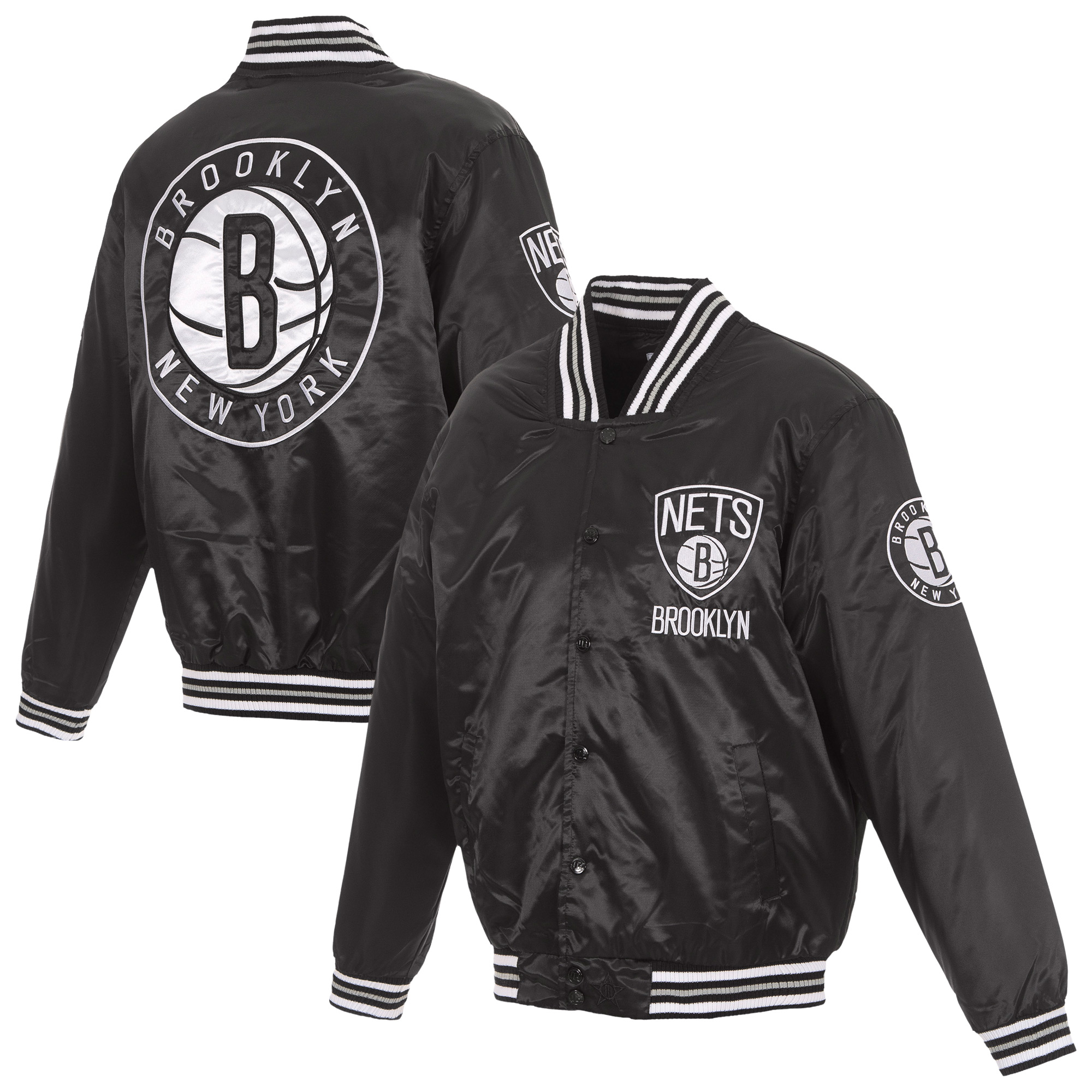 Men’s JH Design Black Brooklyn Nets Full-Snap Satin Jacket Men’s JH Design Black Brooklyn Nets Full-Snap Satin Jacket