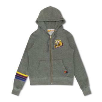 Unisex Aviator Nation Heather Gray LSU Tigers Bolt Tri-Blend Full-Zip Hoodie