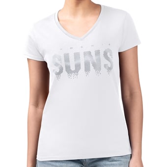 Women's G-III 4Her by Carl Banks White Phoenix Suns Super-Slim-Fit Metallic Drop Lightweight V-Neck T-Shirt