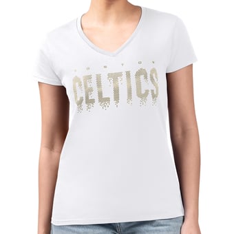 Women's G-III 4Her by Carl Banks White Boston Celtics Super-Slim-Fit Metallic Drop Lightweight V-Neck T-Shirt