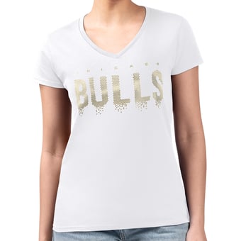Women's G-III 4Her by Carl Banks White Chicago Bulls Super-Slim-Fit Metallic Drop Lightweight V-Neck T-Shirt
