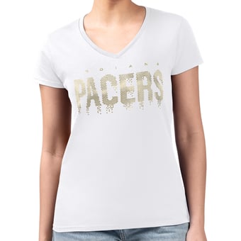 Women's G-III 4Her by Carl Banks White Indiana Pacers Super-Slim-Fit Metallic Drop Lightweight V-Neck T-Shirt