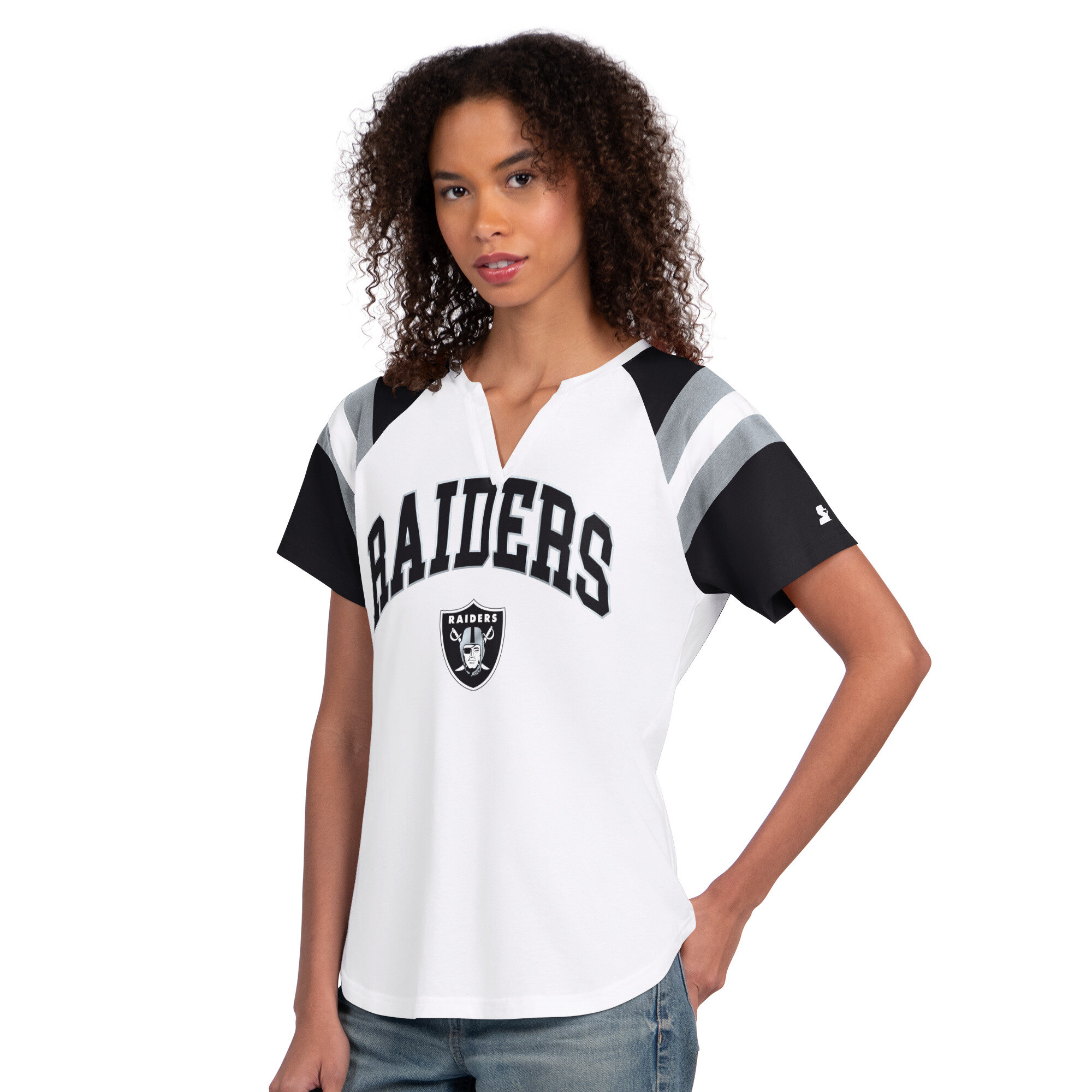 Women's Starter White Las Vegas Raiders Game On Notch Neck T-Shirt