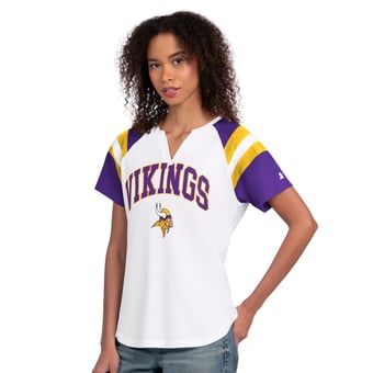 Women's Starter  White Minnesota Vikings Game On Notch Neck T-Shirt