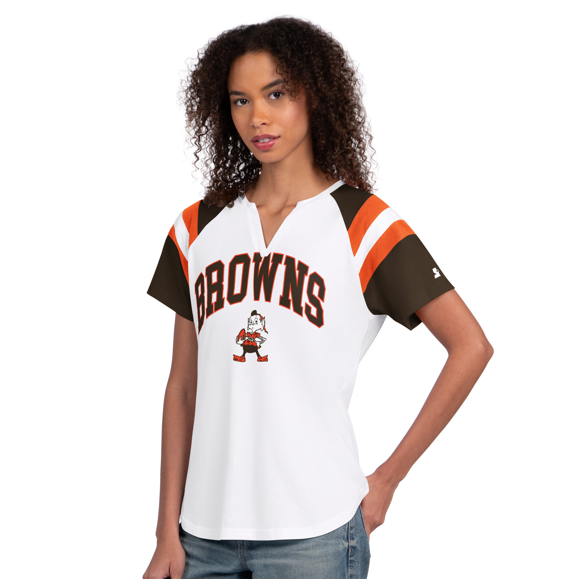 Women's Starter White Cleveland Browns Game On Notch Neck T-Shirt