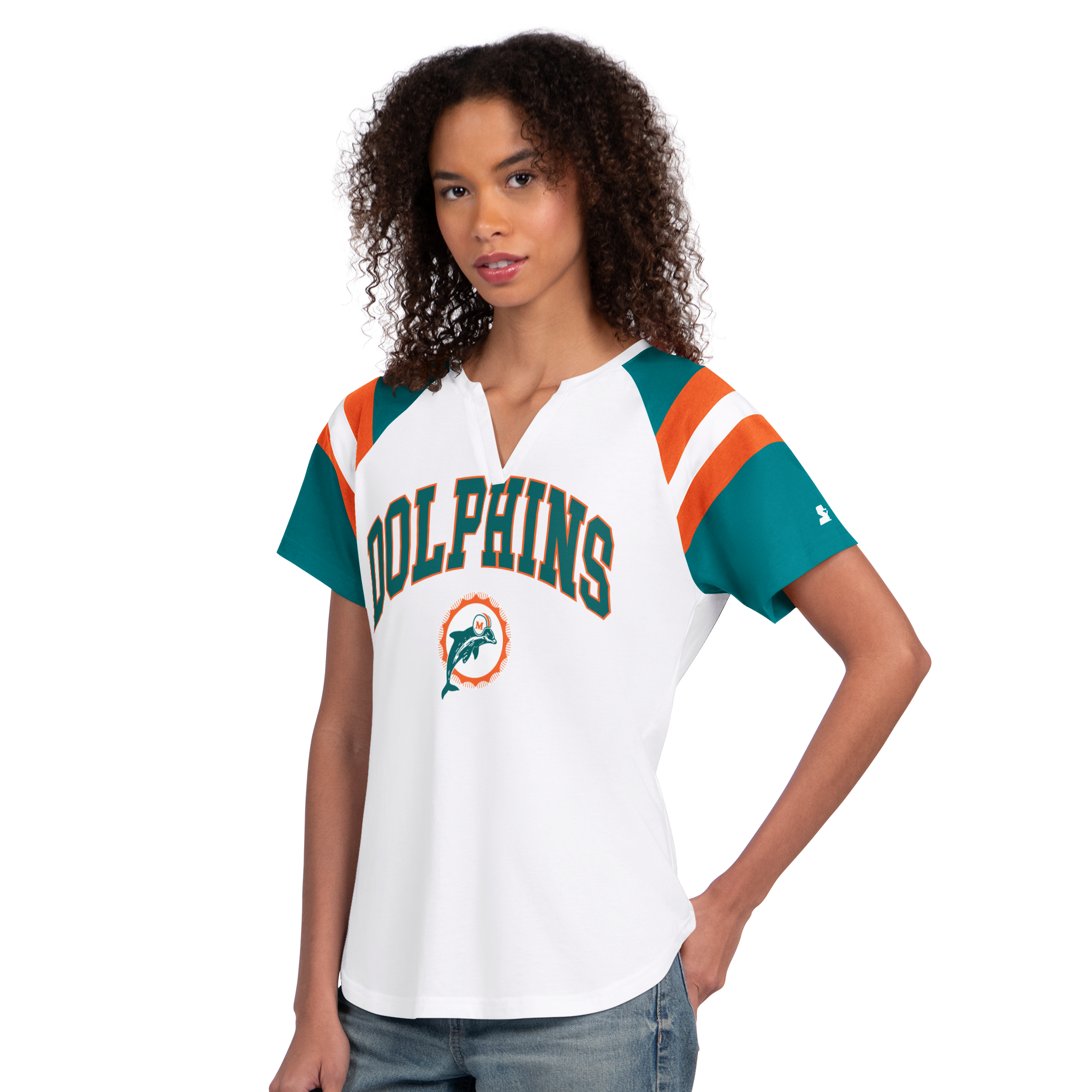 Women's Starter White Miami Dolphins Game On Notch Neck T-Shirt