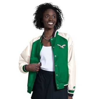 Women's Starter  Kelly Green/White Philadelphia Eagles Raglan Blitz Full-Snap Varsity Jacket