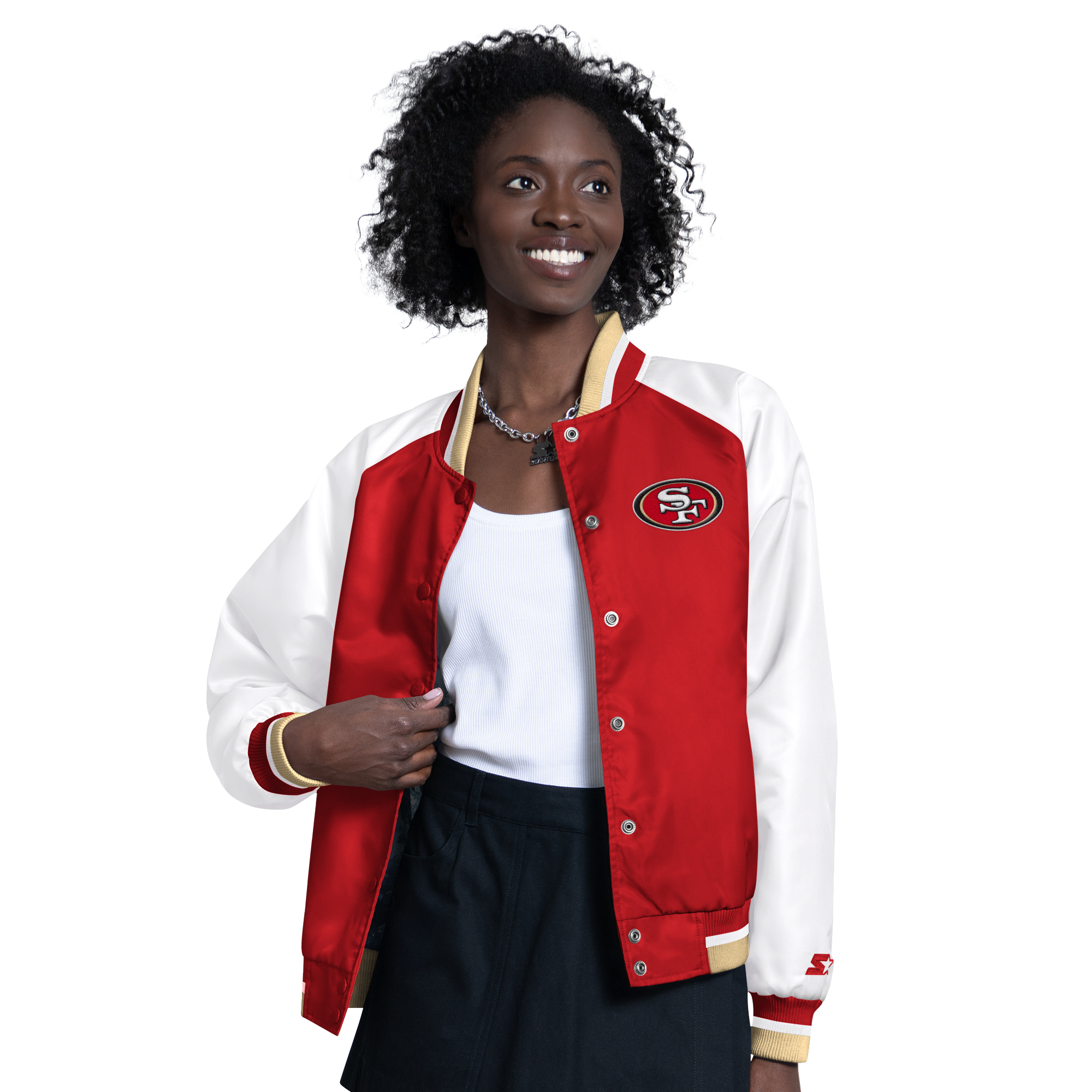 Women’s Starter Scarlet/White San Francisco 49ers Raglan Blitz Full-Snap Varsity Jacket Women’s Starter Scarlet/White San Francisco 49ers Raglan Blitz Full-Snap Varsity Jacket