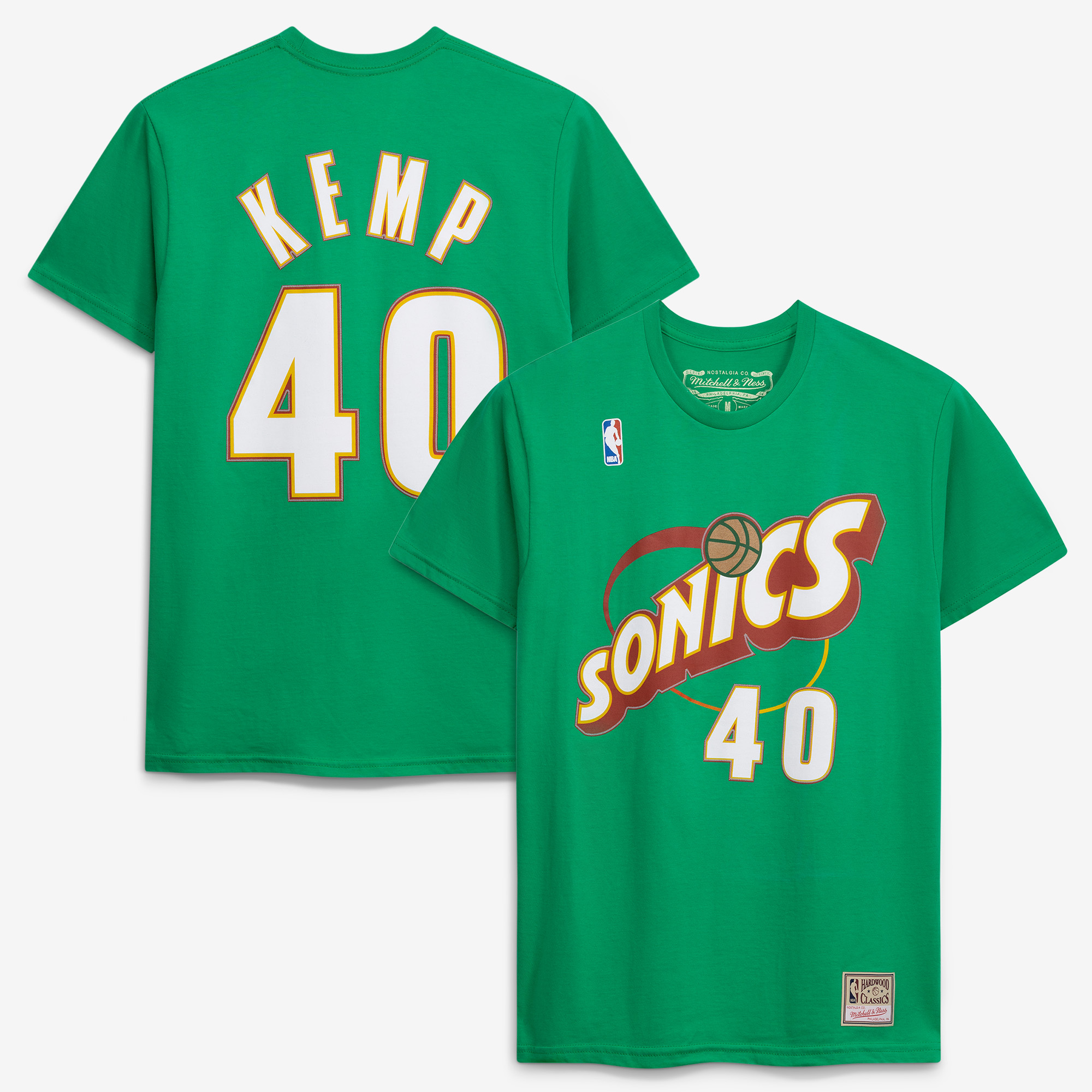 Unisex Mitchell & Ness Shawn Kemp Green Seattle SuperSonics Name & Number T-Shirt