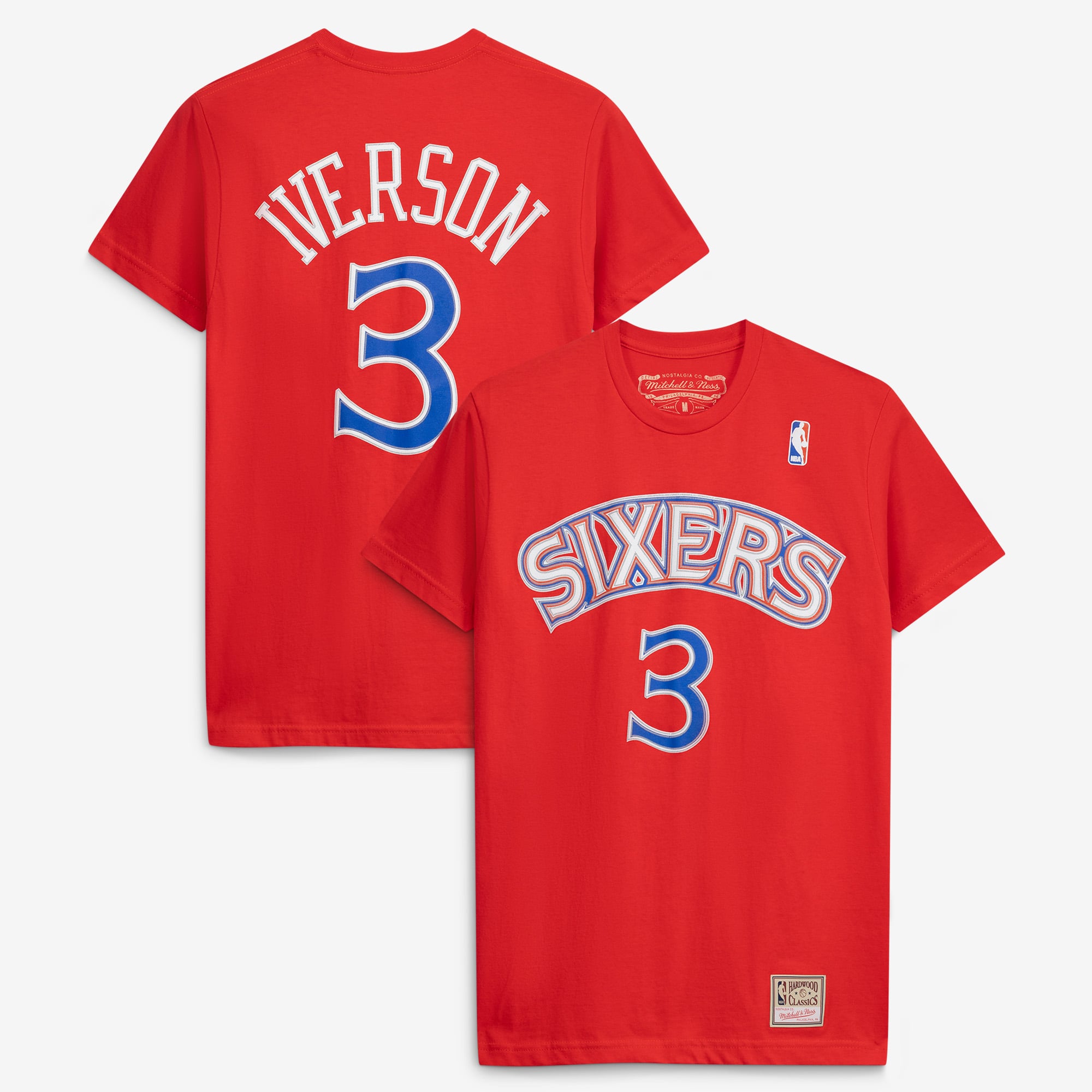 Unisex Mitchell & Ness Allen Iverson Red Philadelphia 76ers Hardwood Classics Name & Number T-Shirt