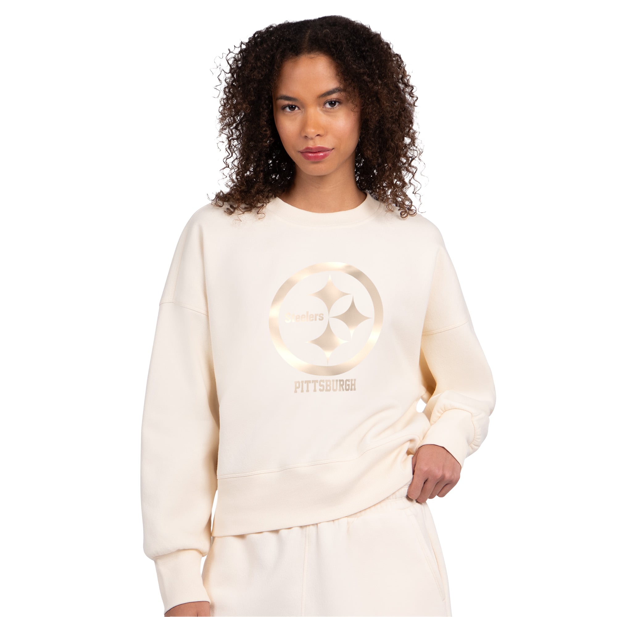 Women's Starter Cream Pittsburgh Steelers Travel Pastels Boxy Fleece Sweatshirt