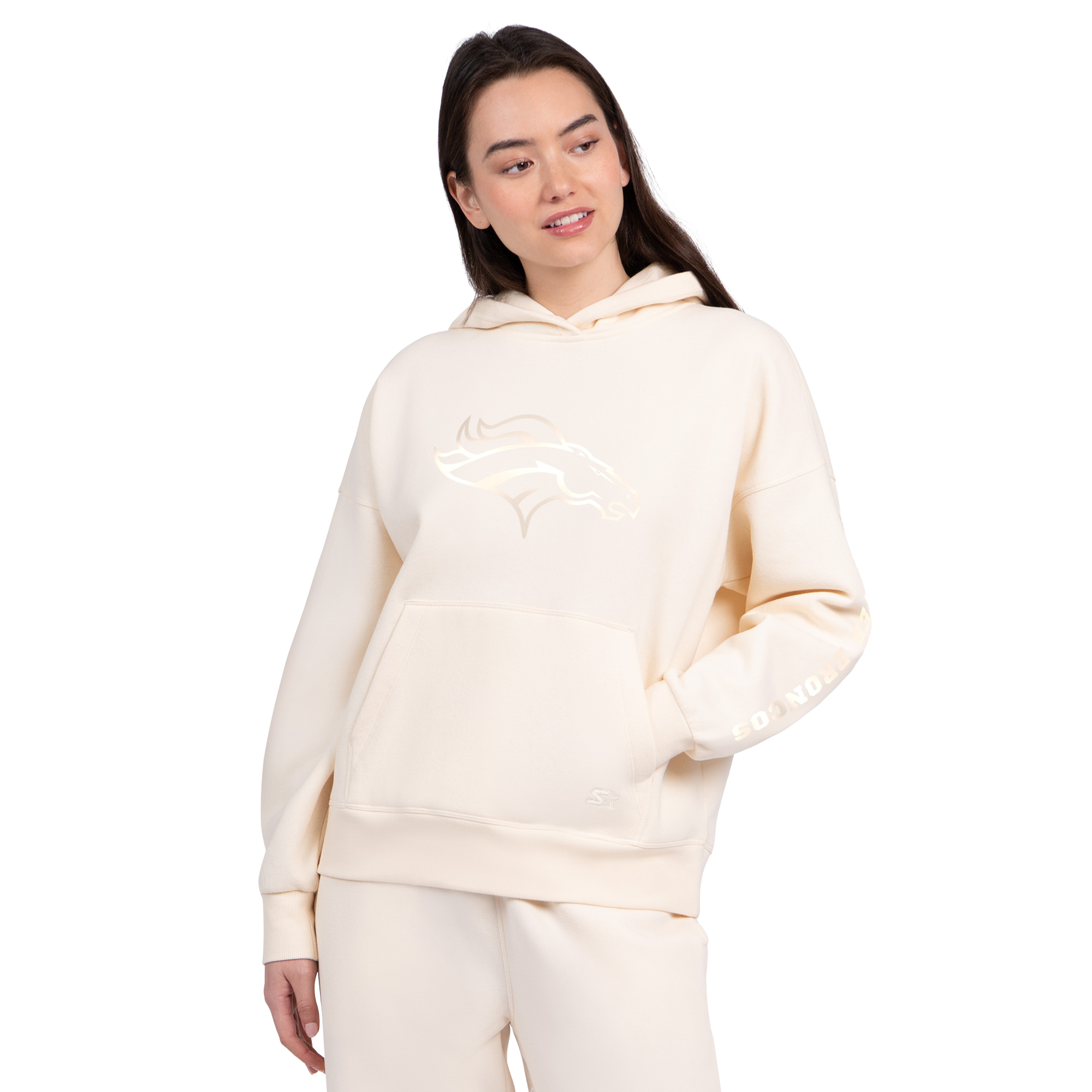 Women's Starter Cream Denver Broncos Pastels Relaxed Travel Hoodie