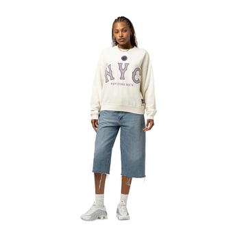 Women's Mitchell & Ness  Cream New York Mets Premium Oversized Crewneck Sweatshirt