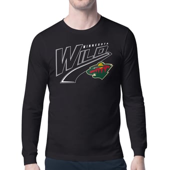 Men's Starter Black Minnesota Wild Modern Tailsweep Long Sleeve T-Shirt