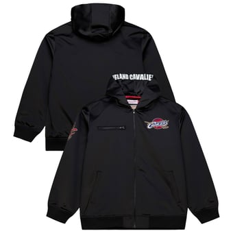 Men's Mitchell & Ness  Black Cleveland Cavaliers Hardwood Classics Nights Walk the Tunnel Satin Bomber Full-Snap Hooded Jacket