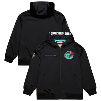 Men's Mitchell & Ness  Black Memphis Grizzlies Hardwood Classics Nights Walk the Tunnel Satin Bomber Full-Snap Hooded Jacket