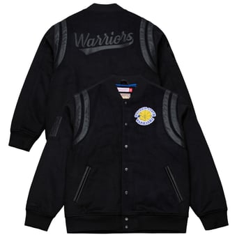 Men's Mitchell & Ness  Black Golden State Warriors Walk the Tunnel Full-Snap Varsity Jacket
