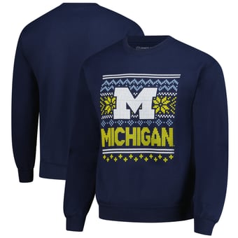 Men's  Navy Michigan Wolverines Holiday Fleece Sweatshirt