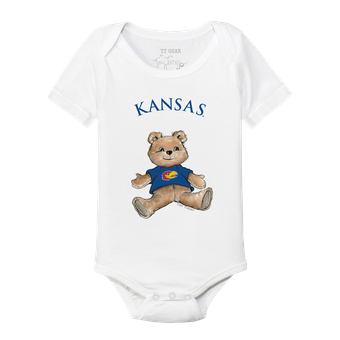 Infant Tiny Turnip White Kansas Jayhawks Teddy Bear Bodysuit