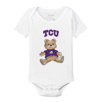 Infant Tiny Turnip White TCU Horned Frogs Teddy Bear Bodysuit