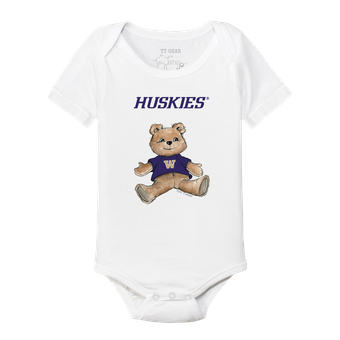 Infant Tiny Turnip White Washington Huskies Teddy Bear Bodysuit