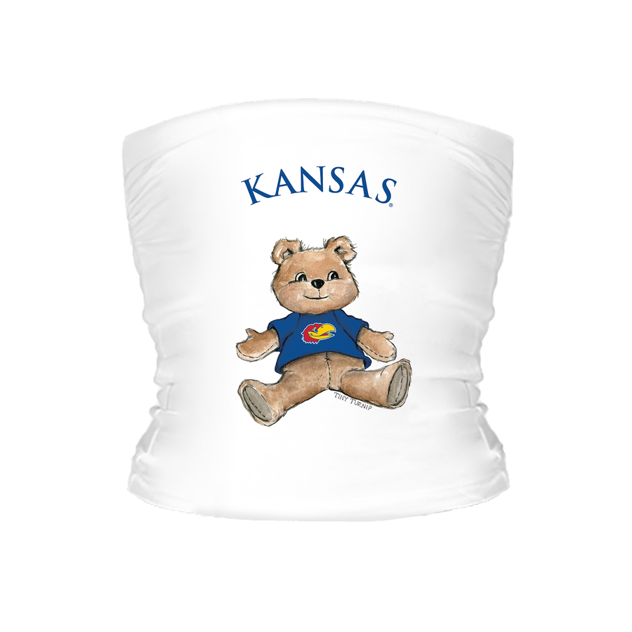Women's Tiny Turnip White Kansas Jayhawks Teddy Bear Crop Tube Top