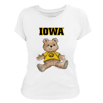 Women's Tiny Turnip White Iowa Hawkeyes Teddy Bear T-Shirt