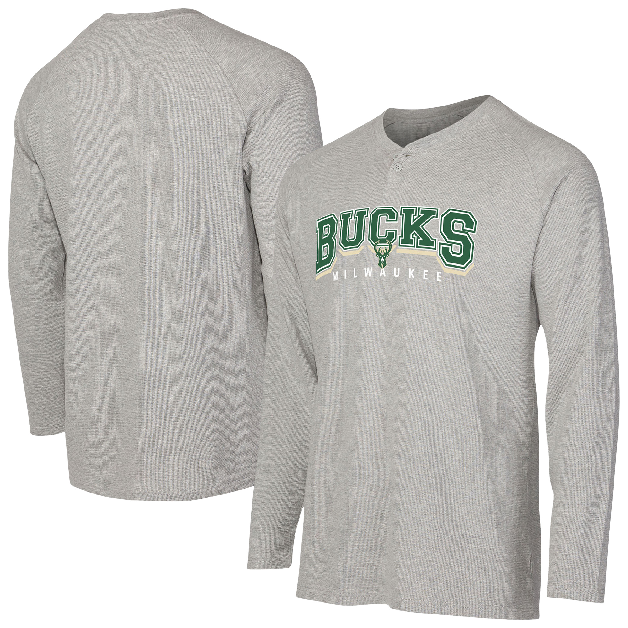 Men's Concepts Sport Gray Milwaukee Bucks Hawthorn Thermal Knit Long Sleeve Henley T-Shirt