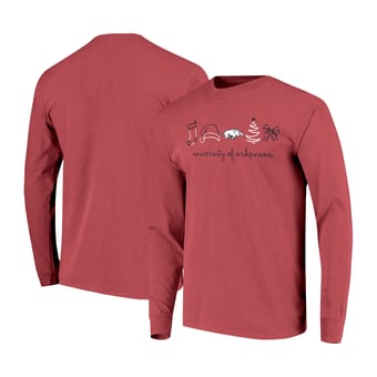 Women's  Cardinal Arkansas Razorbacks Christmas Elements Comfort Colors Long Sleeve T-Shirt