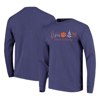 Women's  Purple Clemson Tigers Christmas Elements Comfort Colors Long Sleeve T-Shirt