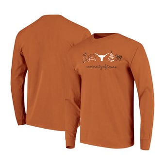 Women's  Burnt Orange Texas Longhorns Christmas Elements Comfort Colors Long Sleeve T-Shirt