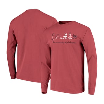 Women's  Crimson Alabama Crimson Tide Christmas Elements Comfort Colors Long Sleeve T-Shirt