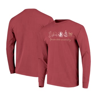 Women's  Garnet Florida State Seminoles Christmas Elements Comfort Colors Long Sleeve T-Shirt