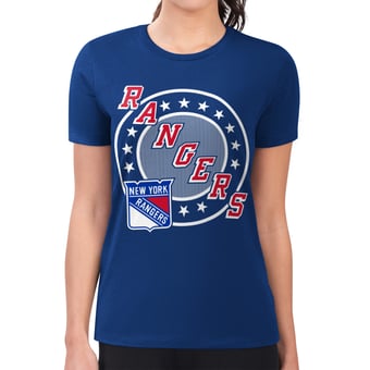 Women's G-III 4Her by Carl Banks Royal New York Rangers Super-Slim Lightweight Pinstripe Circle Graphic T-Shirt