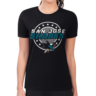 Women's G-III 4Her by Carl Banks Black San Jose Sharks Super-Slim Lightweight Pinstripe Circle Graphic T-Shirt