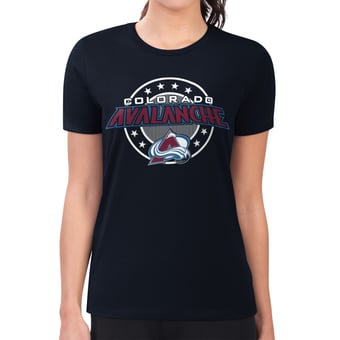 Women's G-III 4Her by Carl Banks Navy Colorado Avalanche Super-Slim Lightweight Pinstripe Circle Graphic T-Shirt