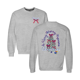 Women's  Heather Gray Kansas Jayhawks Classic Merry Christmas Tree Crewneck Sweatshirt
