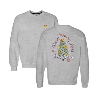 Women's  Heather Gray LSU Tigers Classic Merry Christmas Tree Crewneck Sweatshirt
