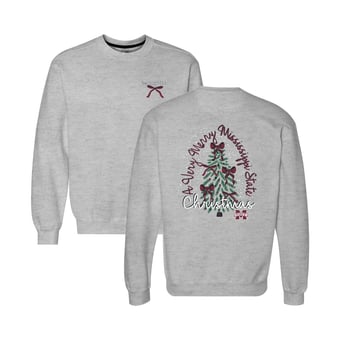 Women's  Heather Gray Mississippi State Bulldogs Classic Merry Christmas Tree Crewneck Sweatshirt