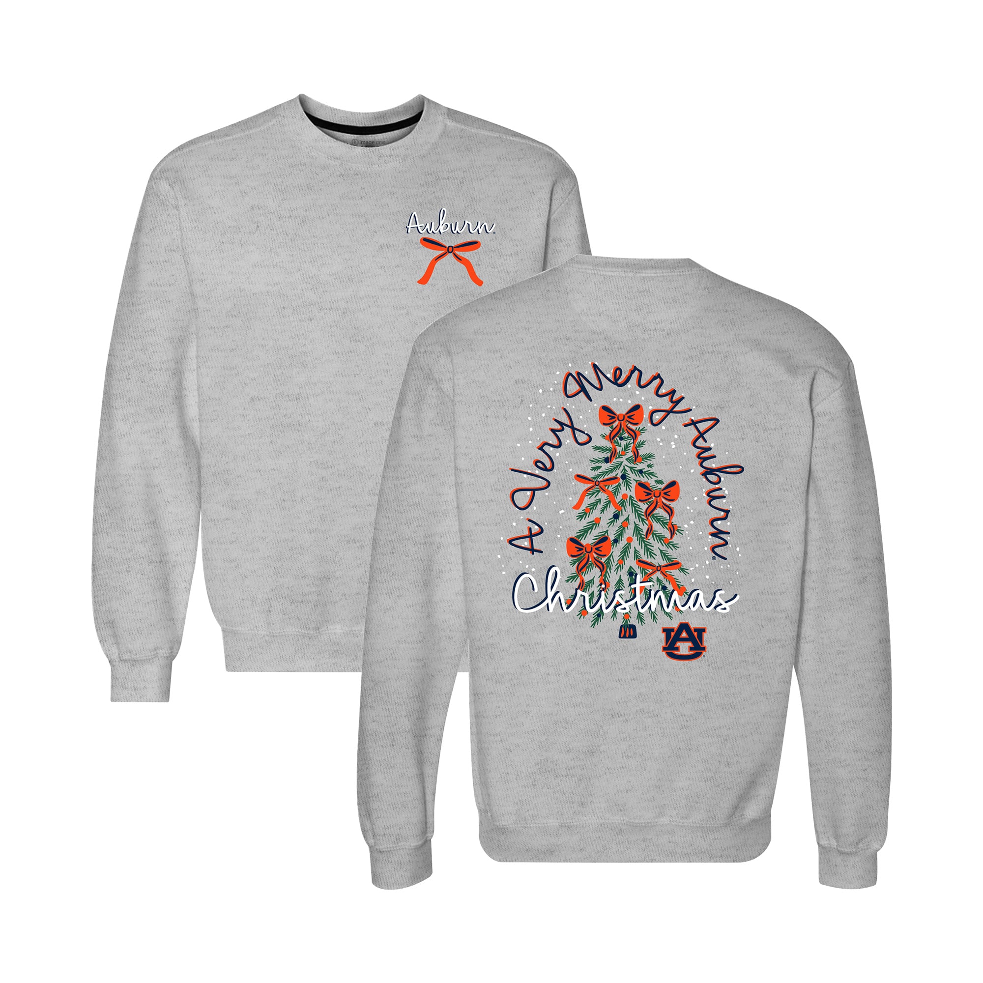 Women's  Heather Gray Auburn Tigers Classic Merry Christmas Tree Crewneck Sweatshirt