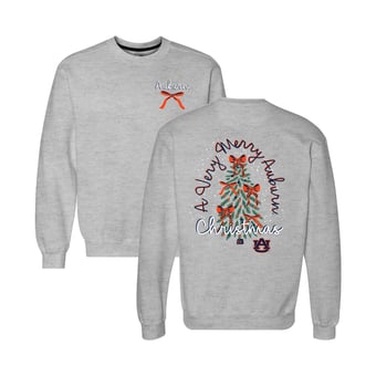 Women's  Heather Gray Auburn Tigers Classic Merry Christmas Tree Crewneck Sweatshirt