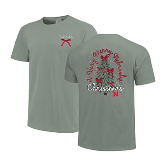 Women's  Light Green Nebraska Huskers Christmas Tree Comfort Colors T-Shirt