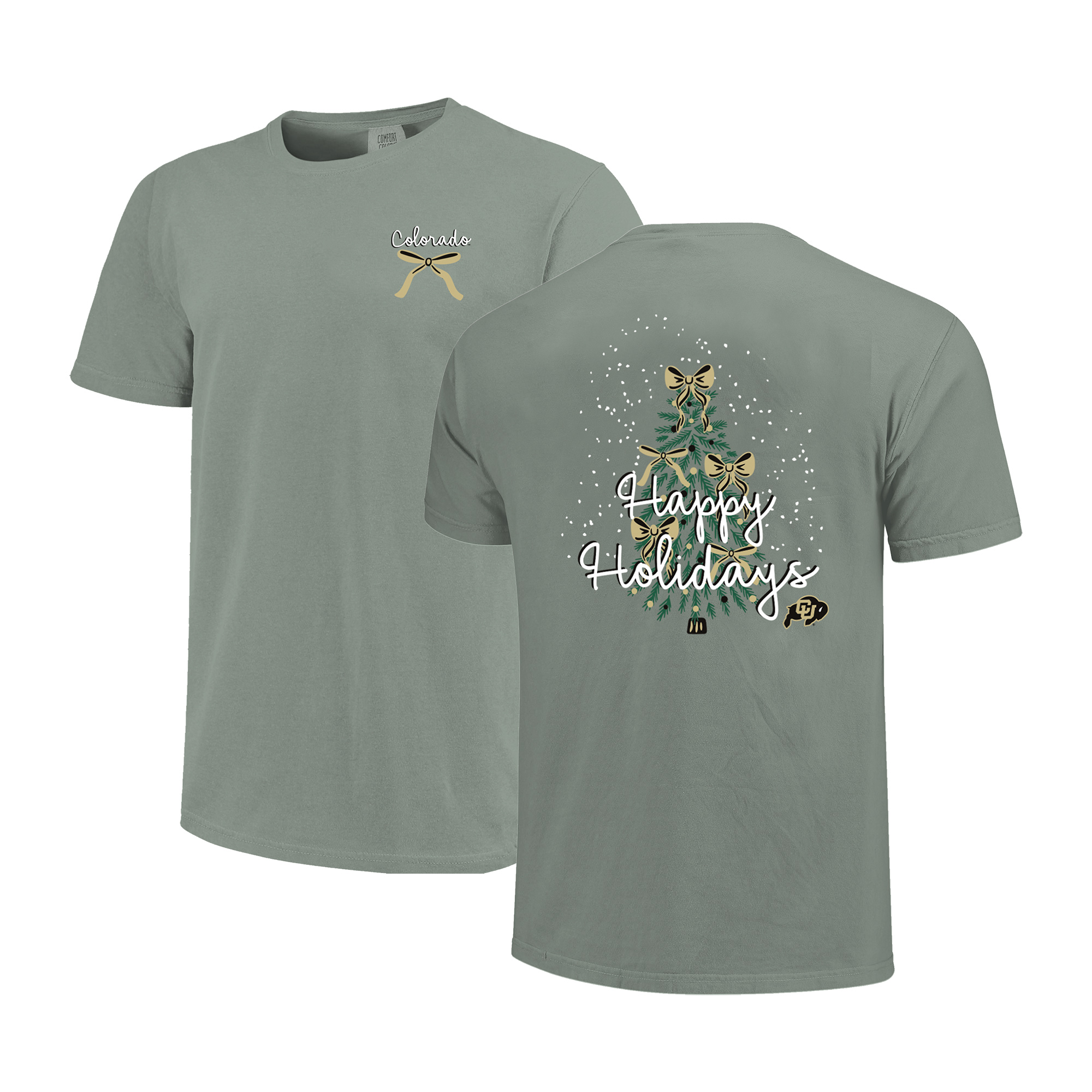 Women's Light Green Colorado Buffaloes Christmas Tree Comfort Colors T-Shirt