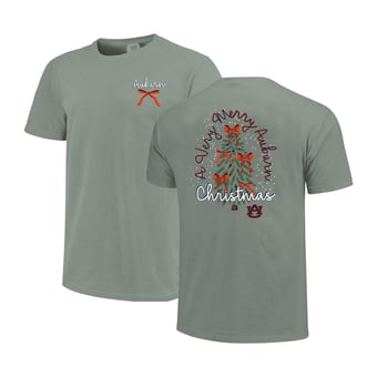 Women's  Light Green Auburn Tigers Christmas Tree Comfort Colors T-Shirt