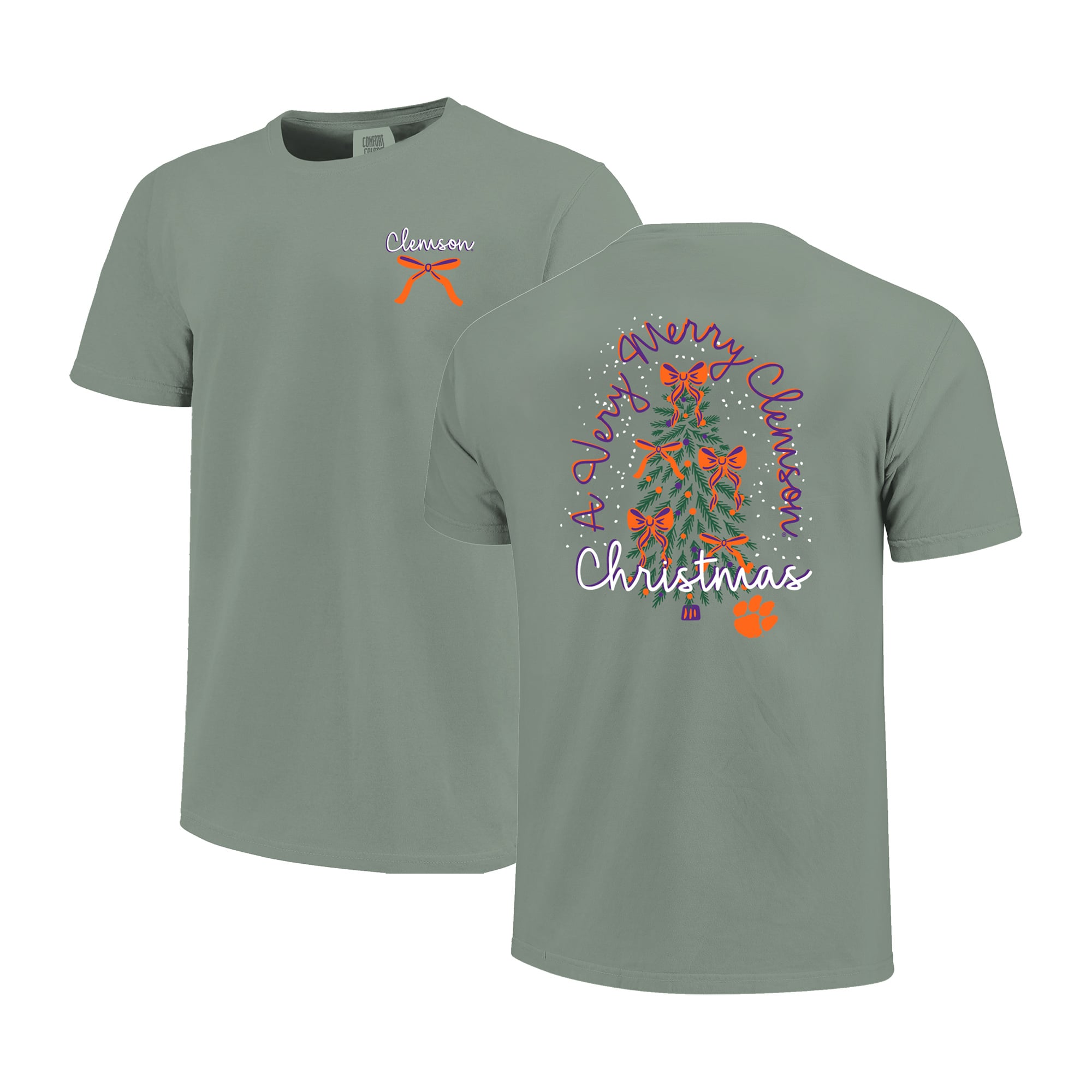 Women's Light Green Clemson Tigers Christmas Tree Comfort Colors T-Shirt