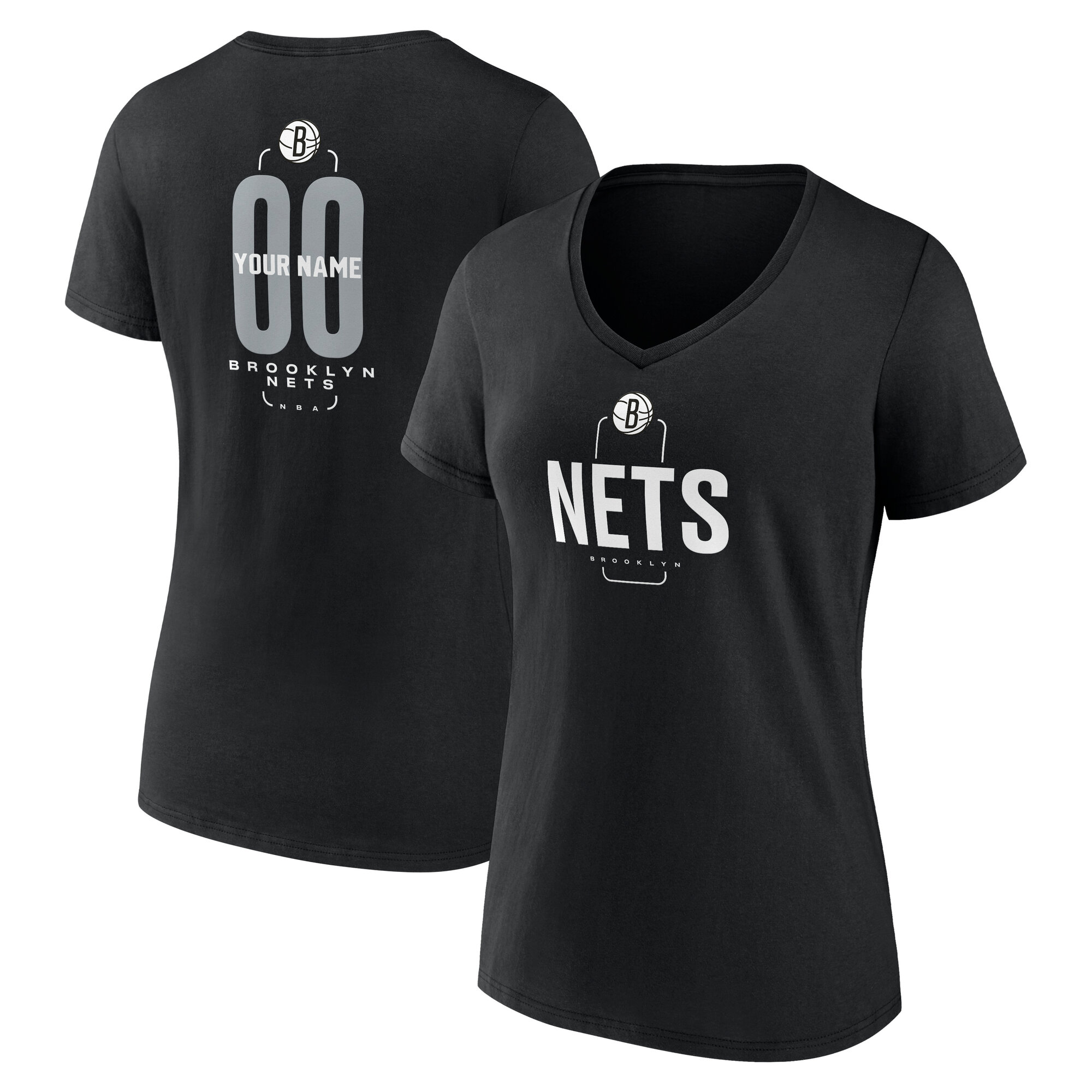 Women’s Black Brooklyn Nets Center Court Name & Number Custom V-Neck T-Shirt Women’s Black Brooklyn Nets Center Court Name & Number Custom V-Neck T-Shirt